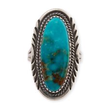 NATIVE WILL DENETDALE NAVAJO STERLING SILVER TURQUOISE STAMPED & ROPE RING 7 picture