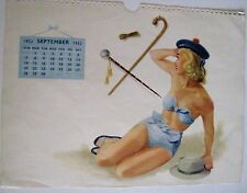 Pretty Vintage Pin-Up Page from Sept 1952 Calendar w/ Woman in Blue Two Piece * picture