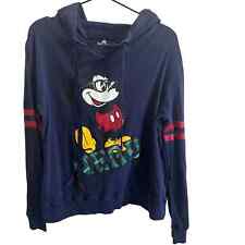Disney Parks Womens XL Mickey Mouse Nerd Hoodie Pullover Sweater Navy Blue picture