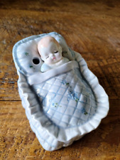Vintage Schmidt Porcelain Baby Figurine Music Box 1970s Plays Rock A Bye Baby picture