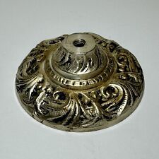 Vintage Silver Tone Ornate Cast Brass Ceiling Light Canopy picture