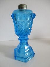 Vintage Boston Sandwich Style Hearts & Diamond Pattern Blue Glass Oil Lamp picture