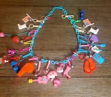 Vintage 80's Plastic Bell Clip Charm Necklace With 21 Charms Bell Charms Retro picture