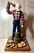 Vintage Folk Art Man Chopping Wood Handmade Soft Sculpture Figure picture