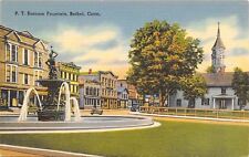 Bethel Connecticut~PT Barnum Fountain~Businesses~1940s Linen Postcard picture
