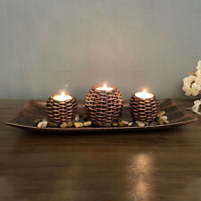 Antique Rattan Candle Holder Set Wooden Resin Crafts Home Quiet Zen Ornaments picture