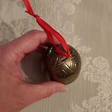 Vintage Brass Plated Christmas Jingle Bell Ornament Round Holiday Star Motif picture