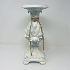 Shabby Chic White Chalk Paint Artichoke Column Candle Holder 13” French Country picture