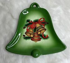 Vintage Christmas Bell Serving Tray Cookie Platter Signed 1986 Green  picture