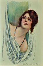 Stunning FINE 1920 Artist Signed Art Deco Lady of fashion necklace Italy picture
