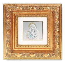 Madonna and Child with Angel Sterling Silver Icon Image in Gold Leaf Resin Frame picture