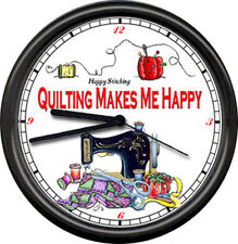 Quilting Room Retro Seamstress Quilt Craft Happy Sewing Machine Sign Wall Clock picture