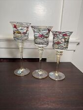 Set Of 3 PartyLite Stemmed Mosaic Tealight/Votive Candle Holders, Stained Glass picture