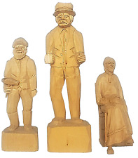 Vintage J.L. DAIGLE Signed Hand Carved Wood Figure Lot of 3 Made In Canada picture