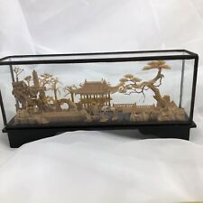 Vintage Chinese Asian Carved Cork Art Scene Sculpture Glass Diorama picture