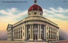 Tampa, Florida, FL, First Baptist Church, Linen Vintage Postcard e2015 picture
