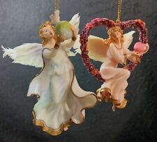 2 Bradford Heirloom Classic Millennial Angel Ornaments Feather Wings SHIPS FREE picture