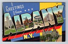 Albany NY-New York, LARGE LETTER Greetings Vintage Souvenir Postcard picture