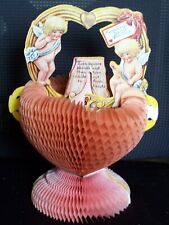 Vintage Lg Valentine Basket w Cupids Beistle  Diecut Foldout Honeycomb [v5] picture