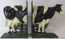 Set of 2 Cow Bookends Cast Iron Black & White Hand Painted VTG RARE VERY NICE picture
