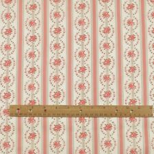 Vintage 1940s 50s Rose Floral Stripe Fabric Pink Polished Cotton 2.5 YD picture