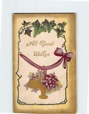 Postcard All Good Wishes Ribbon & Flower Art Print Embossed Card picture