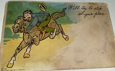 Antique American Run Away Horse Rider Cartoon Postcard By A. Yerkes C.1907 US picture