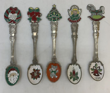 Vintage Santa Claus Christmas Collectible Souvenir Spoons Enameled set of 5 picture