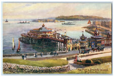 c1910 Hoe Pier & Drake's Island Plymouth England Oilette Tuck Art Postcard picture
