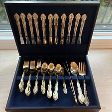 Intrnational China gold plated silverware 65 piece set in wooden box picture