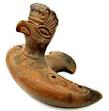 Vintage South American Pre Colombian Clay Pottery Bird Flute Whistle picture