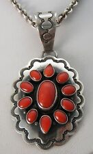 Rare Vintage Sterling E.G. Bighand Navajo Natural Red Coral Pendant Necklace 60g picture