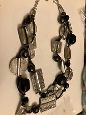 vintage estate chunky silver tone and black bead double strand choker necklace picture