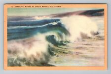 Santa Monica CA-California, Breaking Waves Vintage c1940 Souvenir Postcard picture