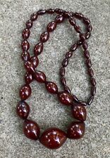 Antique Art Deco CHERRY AMBER BAKELITE Long Graduated Bead Necklace 66G Tested picture