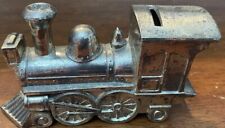 Vintage Silver Plate Casted Locomotive Train Coin Piggy Bank picture