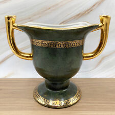 ORIENTAL ACCENTS Vintage Two-Handle Urn Vase - Hand Painted Green Gold Black picture