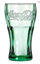 2 X Coca Cola Traditional Glasses 16oz Brand New Green Tint Home Bar Collectable picture