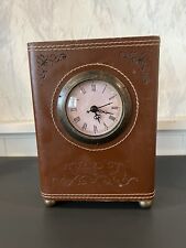 Antique Brown Leather Cased Carriage Boxy Standing Clock picture
