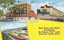 SAULT STE MARIE, MI Michigan  HOTELS OJIBWAY & PARK & Soo Locks 1954 Postcard picture