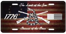 LAND OF THE FREE BECAUSE OF THE BRAVE GADSDEN Aluminum Embossed License Plate picture