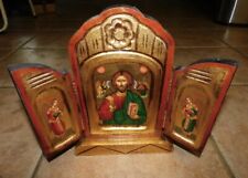 Vintage Roman Catholic Italian Made Triptych Wooden Icon picture