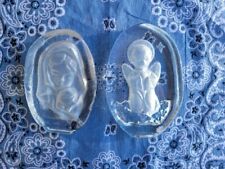 LOT OF 2 Iceberg Carved Glass Virgin Mary and Baby Jesus/ Madonna & Child Angel picture