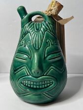 Vintage Jorongo Tequila Decanter Bottle Green Glazed Pottery Figure Aztec Tag picture
