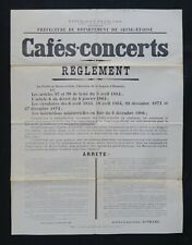 Original poster 1906 REGULATIONS DES CAFÉS CONCERTS prefecture Seine-et-Oise picture
