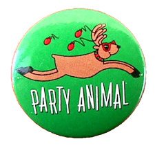 Hallmark BUTTON PIN Christmas Vintage REINDEER PARTY ANIMAL '88 1.5