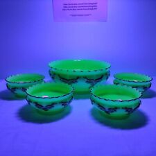 Antique 1888 EAPG Heisey WINGED SCROLL Uraniium Custard Glass Berry Bowl Set. picture