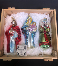 Vintage Kurt Adler 3 blown glass Nativity figure ornaments original box Rare picture