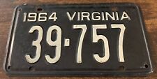 Vintage 1964 Virginia License Plate 39-757 picture