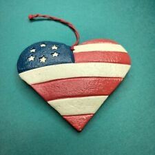 Heart Flag Christmas Ornament Patriotic USA Ceramic Red White Blue picture